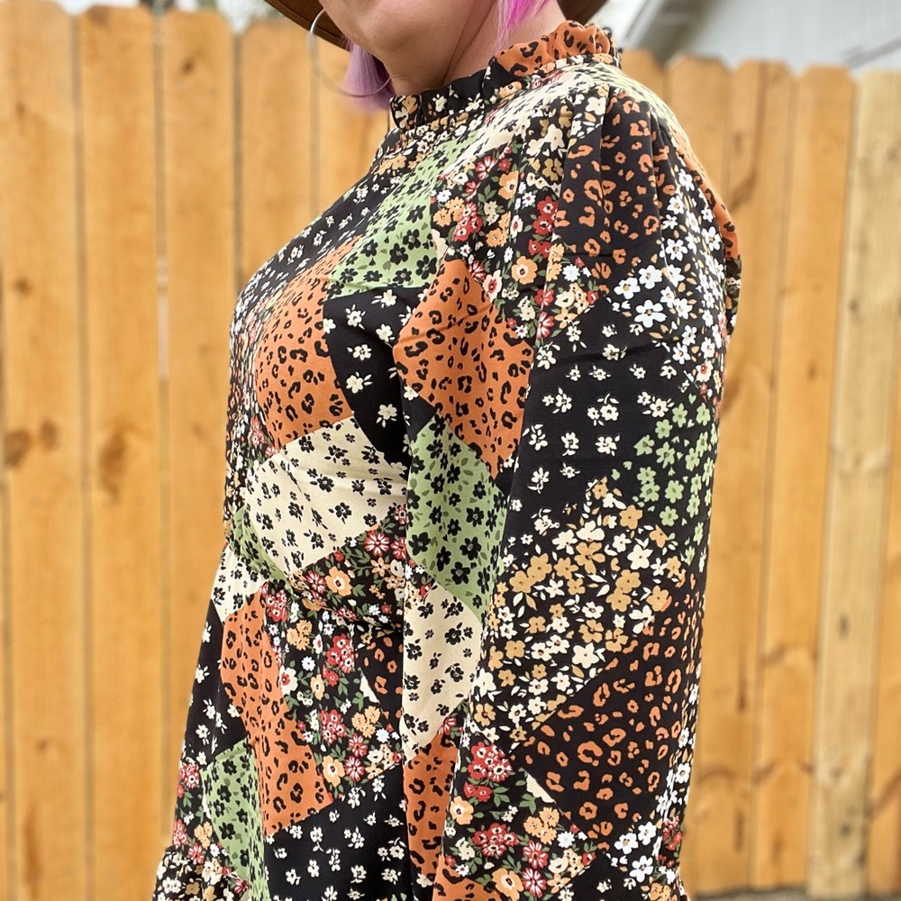 Haptics Black & Olive Patchwork Print Mock Neck D… - image 4